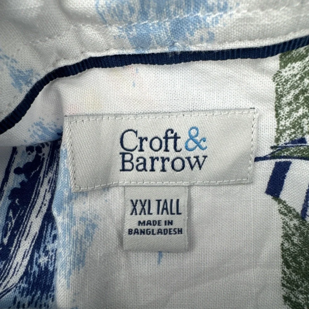Croft‎ & Barrow Mens Shirt XXL Tall Cotton Sailboat Nautical Coastal Button Down